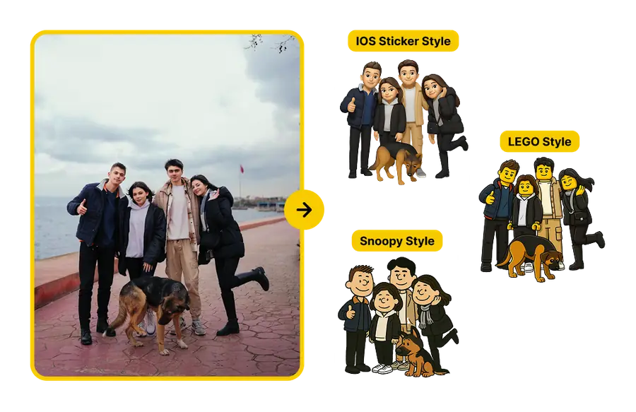 Image to Sticker demo showing different sticker styles